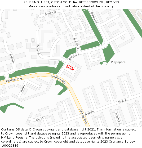 23, BRINGHURST, ORTON GOLDHAY, PETERBOROUGH, PE2 5RS: Location map and indicative extent of plot