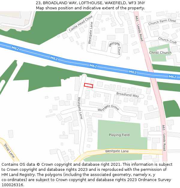 23, BROADLAND WAY, LOFTHOUSE, WAKEFIELD, WF3 3NY: Location map and indicative extent of plot