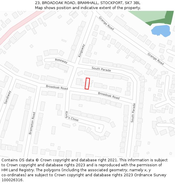 23, BROADOAK ROAD, BRAMHALL, STOCKPORT, SK7 3BL: Location map and indicative extent of plot
