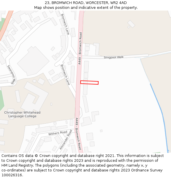 23, BROMWICH ROAD, WORCESTER, WR2 4AD: Location map and indicative extent of plot
