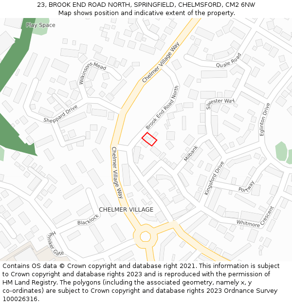 23, BROOK END ROAD NORTH, SPRINGFIELD, CHELMSFORD, CM2 6NW: Location map and indicative extent of plot