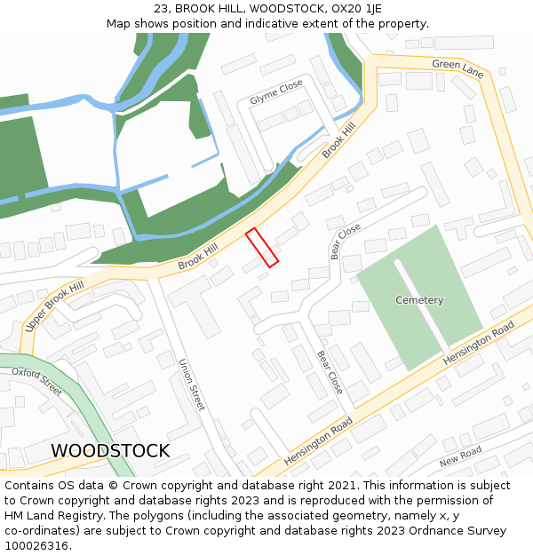 23, BROOK HILL, WOODSTOCK, OX20 1JE: Location map and indicative extent of plot
