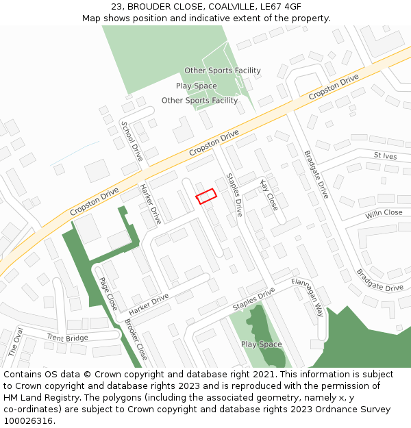 23, BROUDER CLOSE, COALVILLE, LE67 4GF: Location map and indicative extent of plot