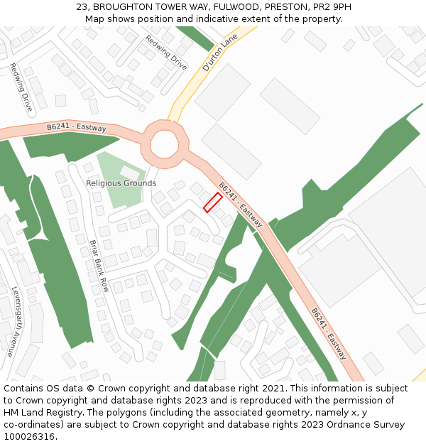 23, BROUGHTON TOWER WAY, FULWOOD, PRESTON, PR2 9PH: Location map and indicative extent of plot