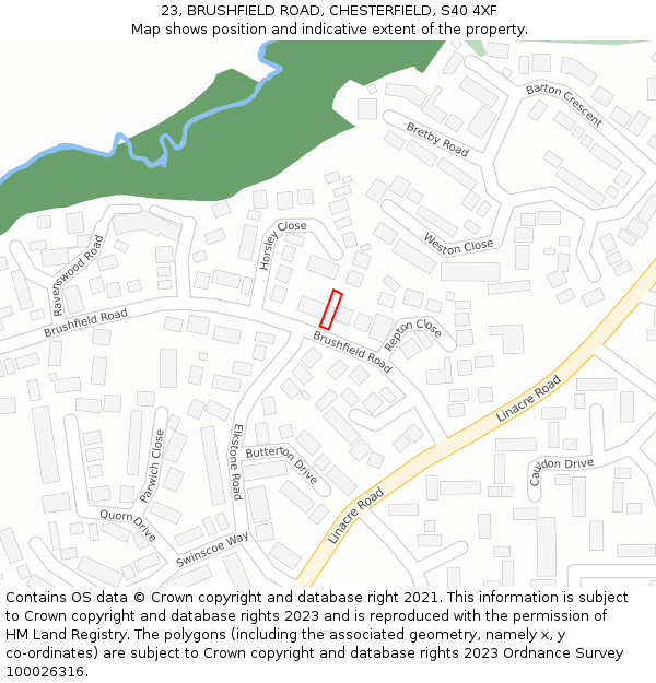 23, BRUSHFIELD ROAD, CHESTERFIELD, S40 4XF: Location map and indicative extent of plot