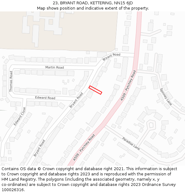 23, BRYANT ROAD, KETTERING, NN15 6JD: Location map and indicative extent of plot