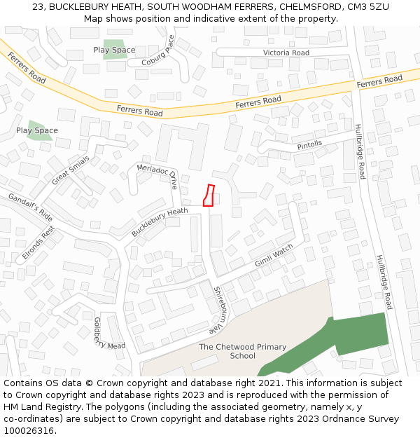 23, BUCKLEBURY HEATH, SOUTH WOODHAM FERRERS, CHELMSFORD, CM3 5ZU: Location map and indicative extent of plot