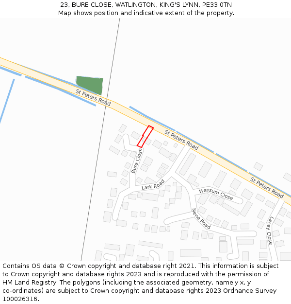 23, BURE CLOSE, WATLINGTON, KING'S LYNN, PE33 0TN: Location map and indicative extent of plot