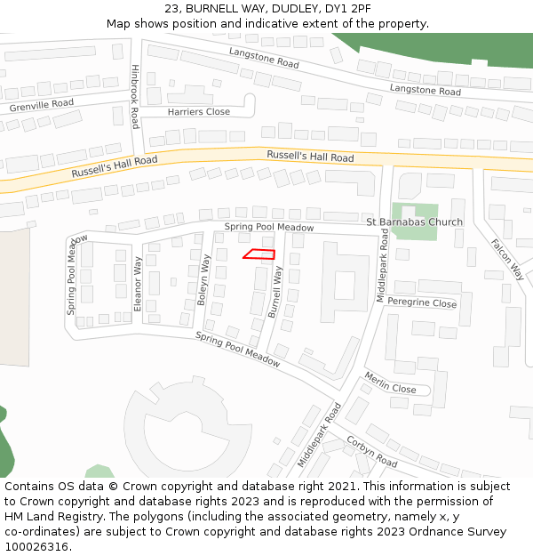 23, BURNELL WAY, DUDLEY, DY1 2PF: Location map and indicative extent of plot