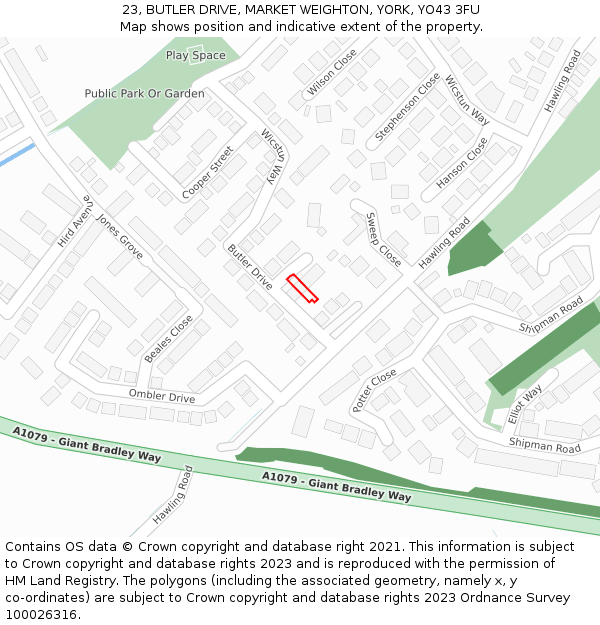 23, BUTLER DRIVE, MARKET WEIGHTON, YORK, YO43 3FU: Location map and indicative extent of plot