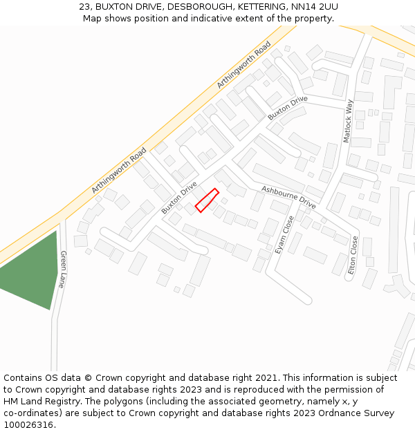 23, BUXTON DRIVE, DESBOROUGH, KETTERING, NN14 2UU: Location map and indicative extent of plot