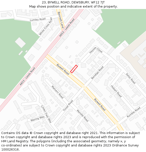 23, BYWELL ROAD, DEWSBURY, WF12 7JT: Location map and indicative extent of plot