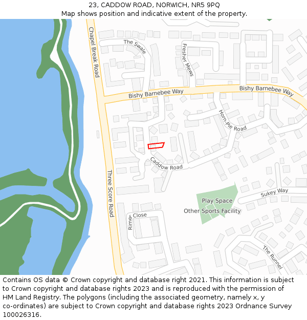 23, CADDOW ROAD, NORWICH, NR5 9PQ: Location map and indicative extent of plot