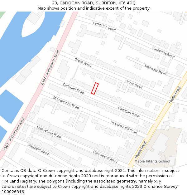 23, CADOGAN ROAD, SURBITON, KT6 4DQ: Location map and indicative extent of plot