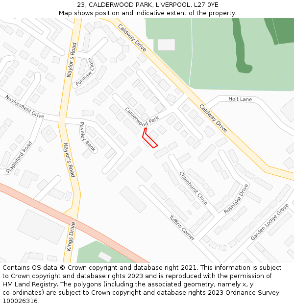 23, CALDERWOOD PARK, LIVERPOOL, L27 0YE: Location map and indicative extent of plot