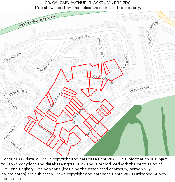 23, CALGARY AVENUE, BLACKBURN, BB2 7DS: Location map and indicative extent of plot