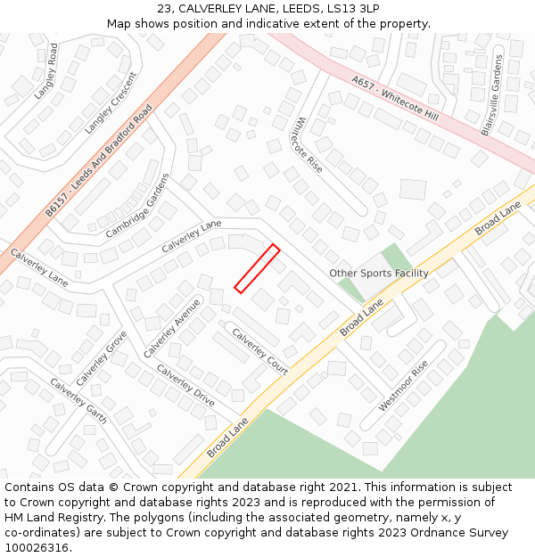 23, CALVERLEY LANE, LEEDS, LS13 3LP: Location map and indicative extent of plot