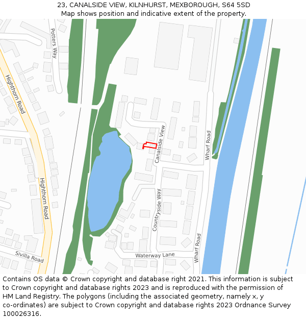 23, CANALSIDE VIEW, KILNHURST, MEXBOROUGH, S64 5SD: Location map and indicative extent of plot