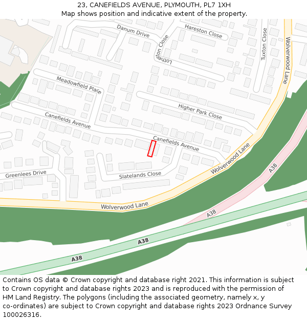 23, CANEFIELDS AVENUE, PLYMOUTH, PL7 1XH: Location map and indicative extent of plot