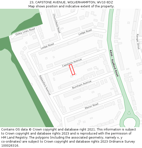 23, CAPSTONE AVENUE, WOLVERHAMPTON, WV10 6DZ: Location map and indicative extent of plot