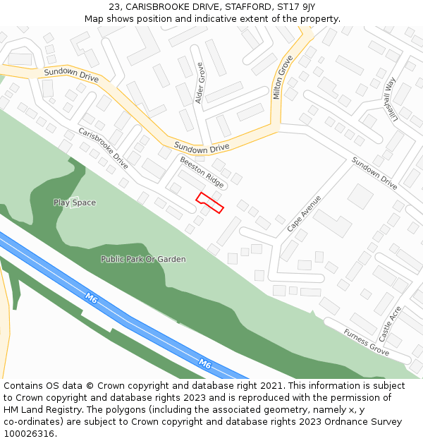 23, CARISBROOKE DRIVE, STAFFORD, ST17 9JY: Location map and indicative extent of plot