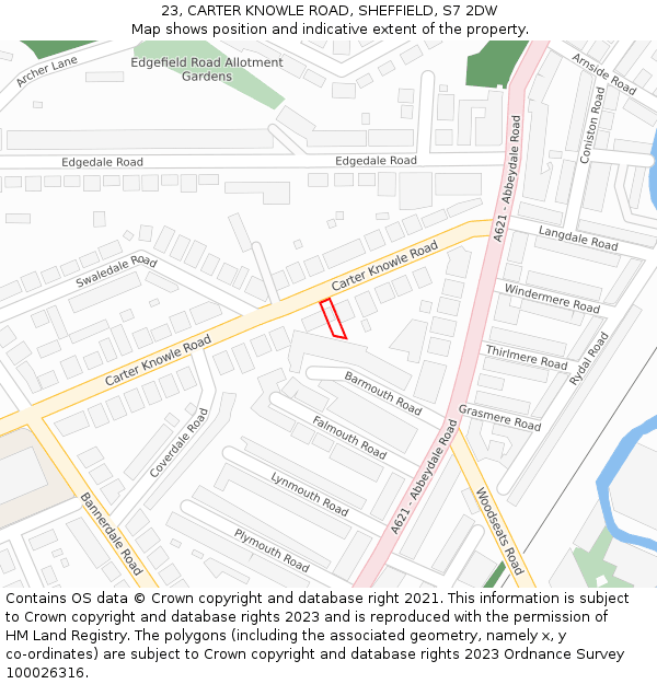23, CARTER KNOWLE ROAD, SHEFFIELD, S7 2DW: Location map and indicative extent of plot