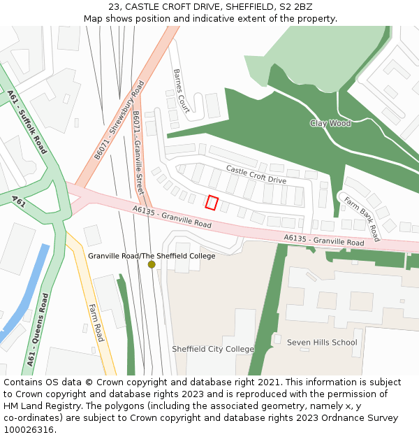 23, CASTLE CROFT DRIVE, SHEFFIELD, S2 2BZ: Location map and indicative extent of plot