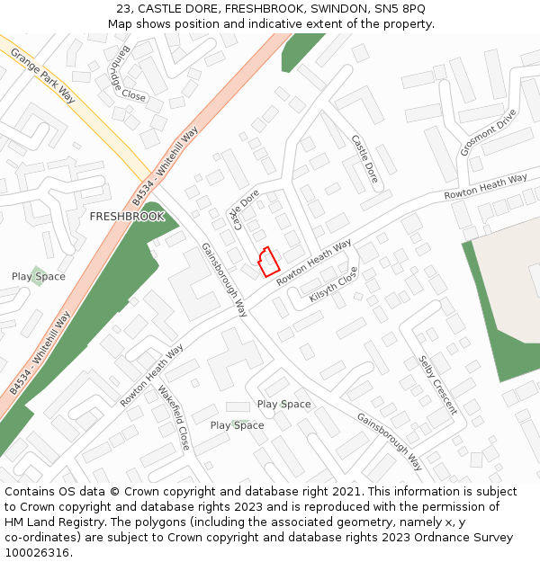 23, CASTLE DORE, FRESHBROOK, SWINDON, SN5 8PQ: Location map and indicative extent of plot