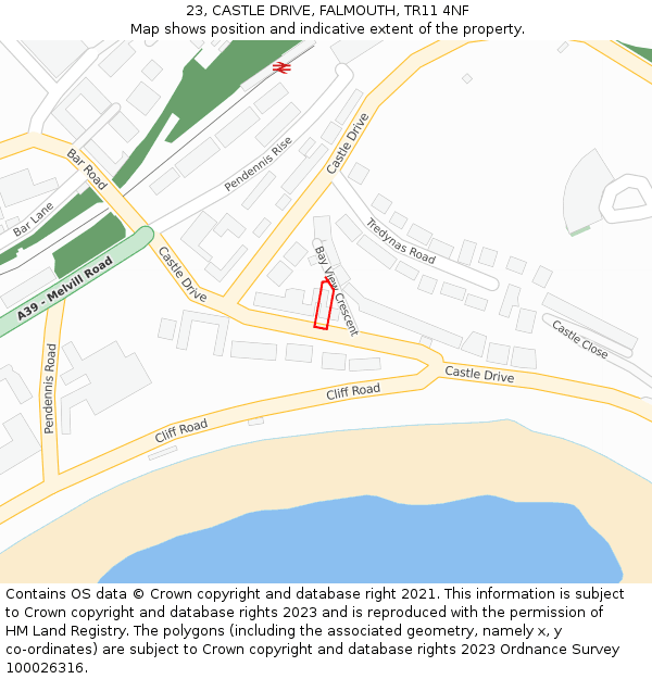 23, CASTLE DRIVE, FALMOUTH, TR11 4NF: Location map and indicative extent of plot