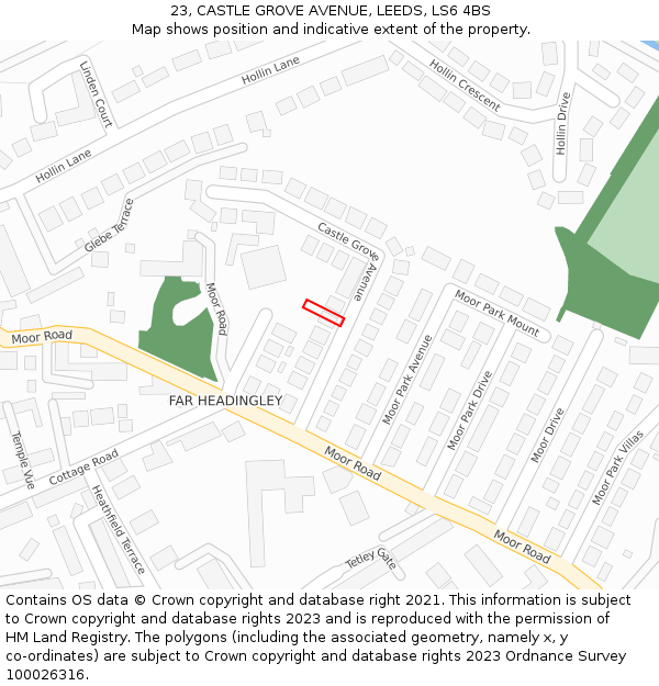 23, CASTLE GROVE AVENUE, LEEDS, LS6 4BS: Location map and indicative extent of plot