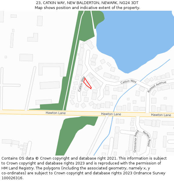 23, CATKIN WAY, NEW BALDERTON, NEWARK, NG24 3DT: Location map and indicative extent of plot