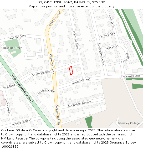 23, CAVENDISH ROAD, BARNSLEY, S75 1BD: Location map and indicative extent of plot