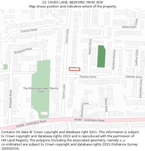 23, CAVES LANE, BEDFORD, MK40 3DW: Location map and indicative extent of plot