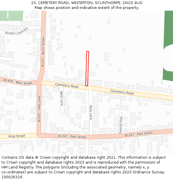 23, CEMETERY ROAD, WINTERTON, SCUNTHORPE, DN15 9UG: Location map and indicative extent of plot