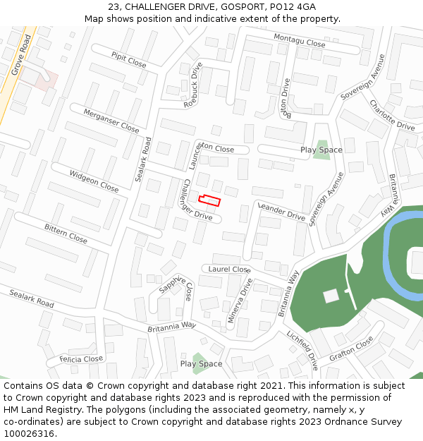 23, CHALLENGER DRIVE, GOSPORT, PO12 4GA: Location map and indicative extent of plot