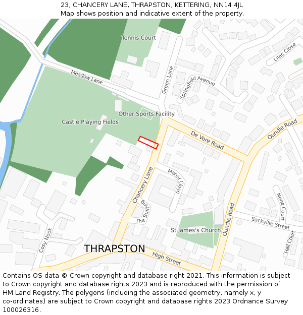 23, CHANCERY LANE, THRAPSTON, KETTERING, NN14 4JL: Location map and indicative extent of plot