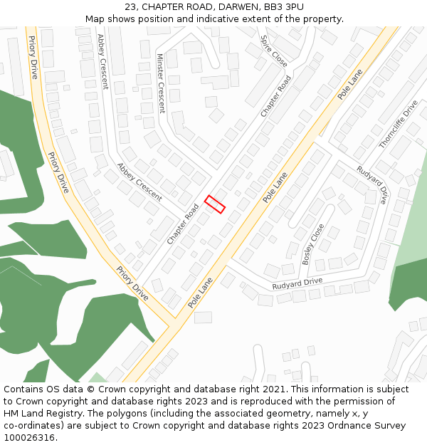 23, CHAPTER ROAD, DARWEN, BB3 3PU: Location map and indicative extent of plot