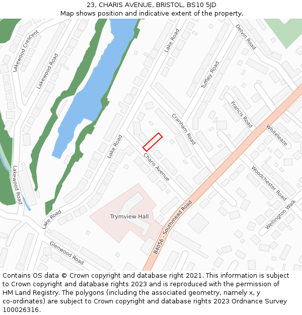 23, CHARIS AVENUE, BRISTOL, BS10 5JD: Location map and indicative extent of plot