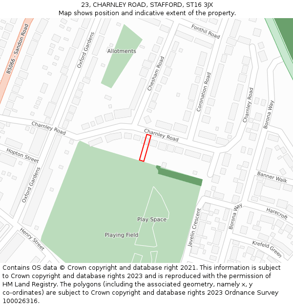 23, CHARNLEY ROAD, STAFFORD, ST16 3JX: Location map and indicative extent of plot
