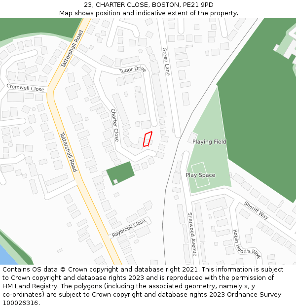 23, CHARTER CLOSE, BOSTON, PE21 9PD: Location map and indicative extent of plot
