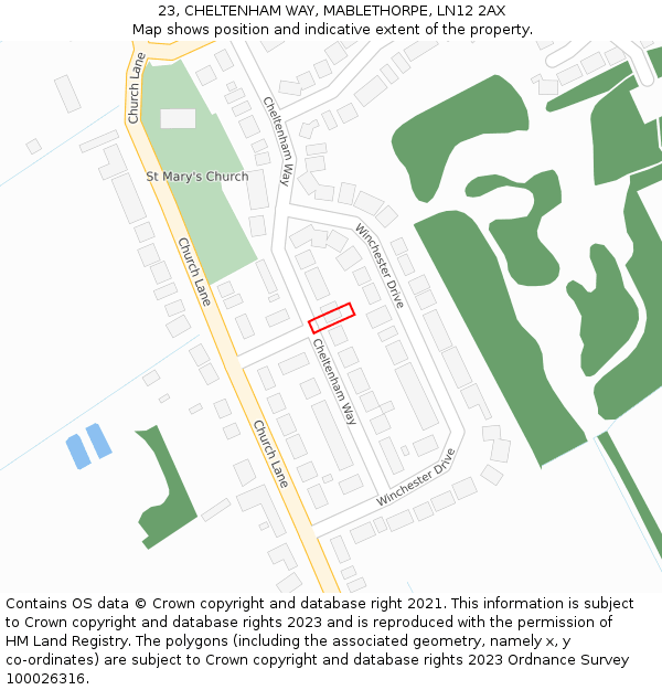 23, CHELTENHAM WAY, MABLETHORPE, LN12 2AX: Location map and indicative extent of plot