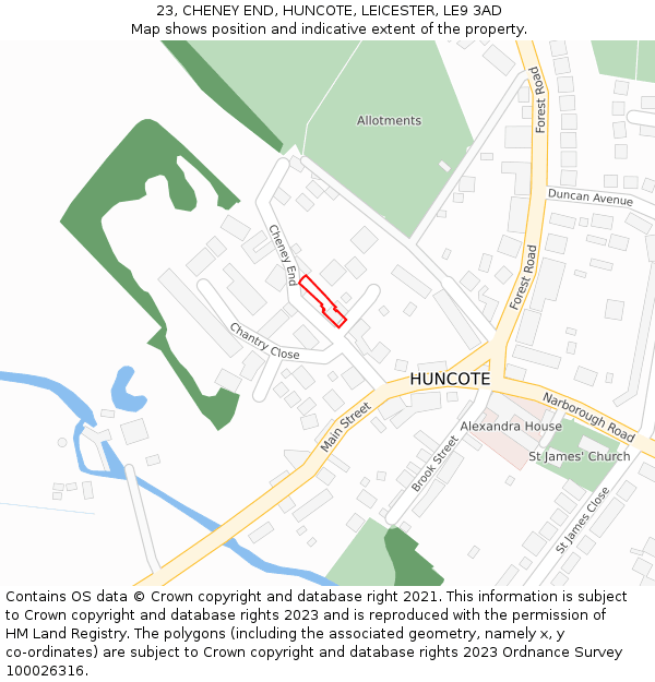 23, CHENEY END, HUNCOTE, LEICESTER, LE9 3AD: Location map and indicative extent of plot