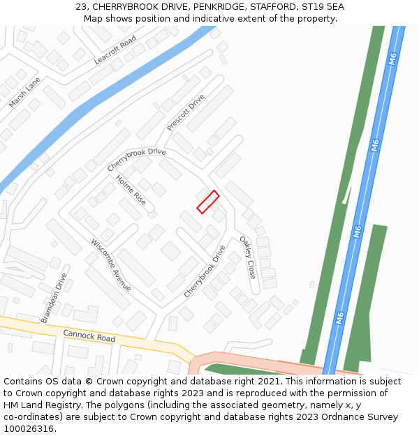 23, CHERRYBROOK DRIVE, PENKRIDGE, STAFFORD, ST19 5EA: Location map and indicative extent of plot