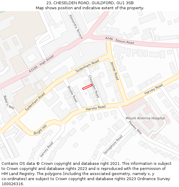 23, CHESELDEN ROAD, GUILDFORD, GU1 3SB: Location map and indicative extent of plot
