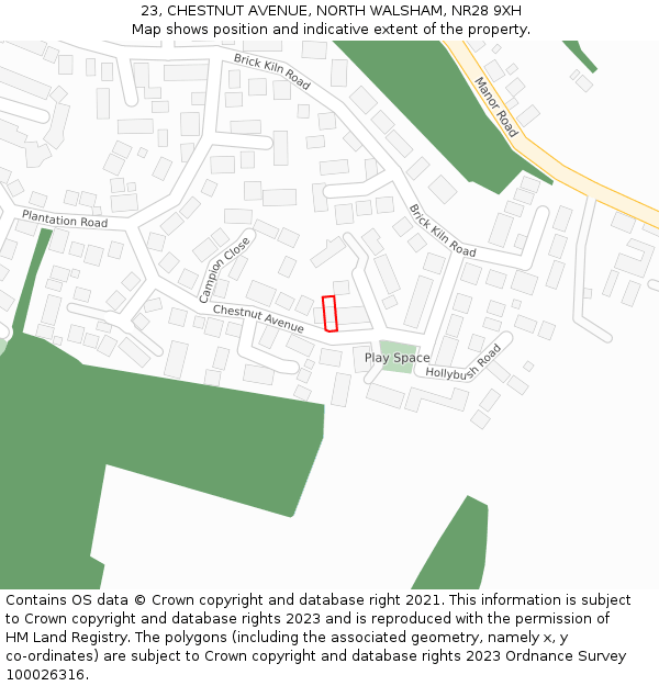 23, CHESTNUT AVENUE, NORTH WALSHAM, NR28 9XH: Location map and indicative extent of plot