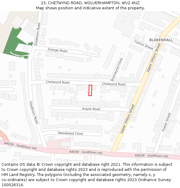23, CHETWYND ROAD, WOLVERHAMPTON, WV2 4NZ: Location map and indicative extent of plot