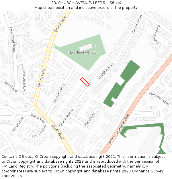 23, CHURCH AVENUE, LEEDS, LS6 4JX: Location map and indicative extent of plot