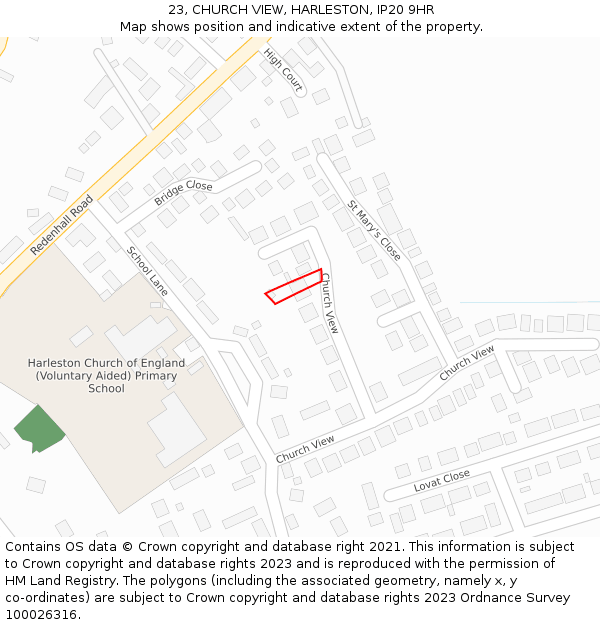 23, CHURCH VIEW, HARLESTON, IP20 9HR: Location map and indicative extent of plot