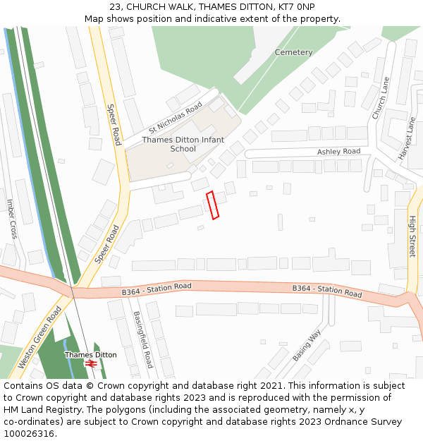 23, CHURCH WALK, THAMES DITTON, KT7 0NP: Location map and indicative extent of plot