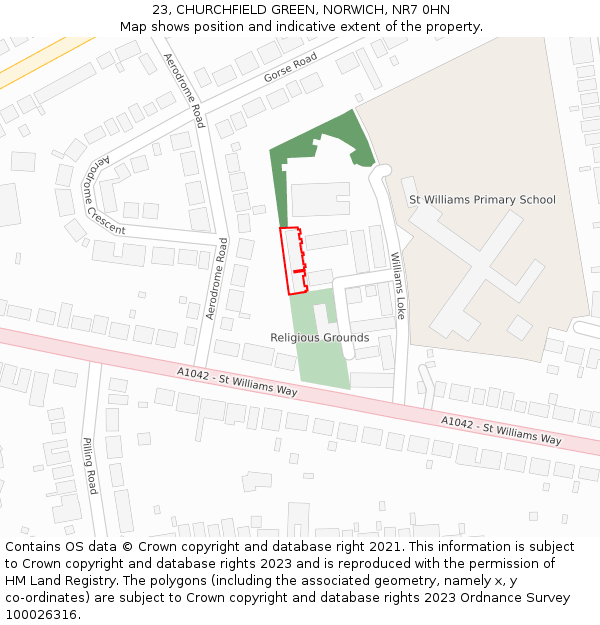 23, CHURCHFIELD GREEN, NORWICH, NR7 0HN: Location map and indicative extent of plot